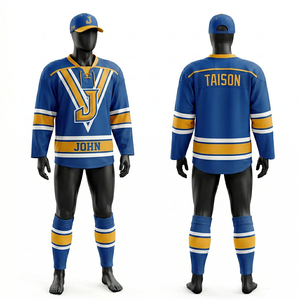 Maillot de hockey sur glace pour hommes, uniforme 240 GSM en maille polyester respirante, rouge, marine, blanc, logo personnalisé par sublimation - Product Image 6