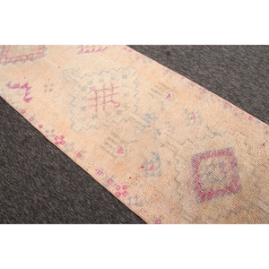 พรมวินเทจตุรกี ขนาดเล็ก 2.8x10.5 ฟุต (86x321 ซม.) พรมลายเรขาคณิตสีเบจ - Product Image 4