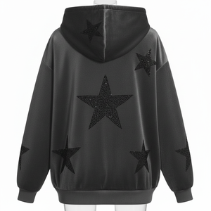 Sudadera con capucha unisex personalizada con cremallera completa, bordado de pedrería, transpirable, estilo urbano, para invierno, Halloween, color liso, 100% algodón, holgada - Product Image 3