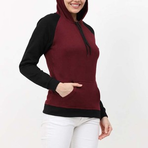 Sweat à capuche en tricot pour femme avec logo personnalisé OEM, 100% coton, coupe classique, hiver, automne, position du logo sur le devant, capuche, couleur contrastée, haute qualité - Product Image 2