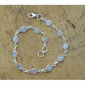 Pulsera de Plata de Ley 925 con Cadena Clásica y Piedra Lunar Arcoíris en Forma de Gota de Agua para Mujer, Uso Diario - Product Image 3