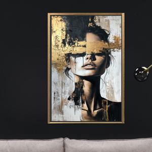 Golden Woman Tempered Glass <b>Wall</b> <b>Art</b>: Modern Portrait Canvas Print,GOLD <b>FRAMED</b> CANVAS - Product Image 1