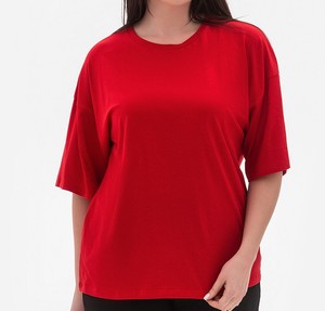 High Quality Women T Shirts in <b>Red</b> Colour Cotton Made Ladies Casual Wear T Shirts Oversized Short Sleeve Outwear Lightweight - Product Image 1
