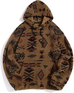 Sweat à capuche thermique doux pour homme, personnalisé, brodé et imprimé par sublimation, en crochet, avec fermeture éclair 1/4, en fausse fourrure Sherpa, imprimé aztèque, style pull-over - Product Image 1
