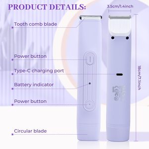 Depiladora Eléctrica 2 en 1 Recargable por USB C para Mujer, Depiladora Íntima Impermeable para Rostro, Brazos y Cuerpo - Product Image 4