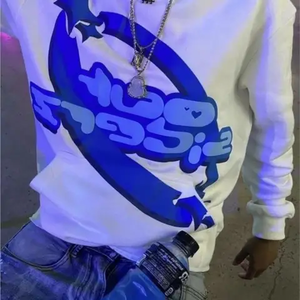 เสื้อครอปแบบมีฮู้ดผ้าคอตตอนผสมโลโก้โฟมของผู้ชายผ้าคอตตอนพิมพ์ลายมีสไตล์ - Product Image 3