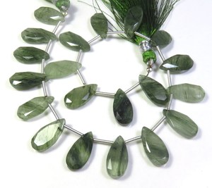 Lote al por mayor de 20 piezas 8 \ "Strand Green Rutilated Quartz Faceted Cut Beads 15x7,5mm Natural Rutile Pear Beads Loose Gemstones" - Product Image 3