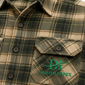 Camisa de Trabajo de Manga Larga a Cuadros Verde Beige para Hombre, Algodón, Corte Cómodo, Logotipo Bordado en la Parte Delantera, Uniforme de Trabajo a la Moda - Product Image 4