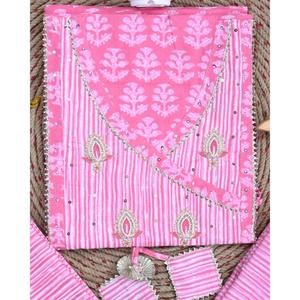 Traditional <b>Pink</b> Salwar Kameez Unstitched Suit Cotton Dupatta (SHKS1103) Pakistani Style Screen-Print Cotton Reyon Indian Dress - Product Image 2