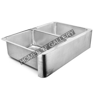 Fregaderos de cocina martillados grises personalizados de acero inoxidable 304 doble fregadero de cocina hecho a mano - Product Image 1