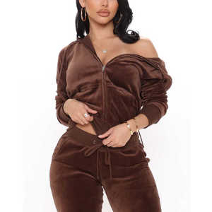 Logo personnalisé grande taille tenue décontracté mode 2 pièces ensemble Jogger sweat pantalons de survêtement survêtement pour femmes survêtement en velours - Product Image 3