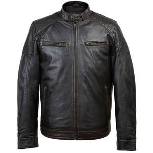 Veste en cuir de motard noire matelassée Jack pour hommes, veste en cuir de moto unique pour hommes - Product Image 1