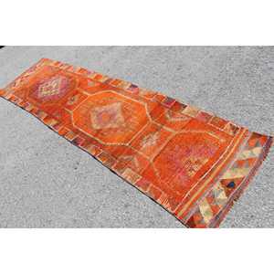 Tapis turc Herki 2,7 x 9,9 pieds, tapis en laine vintage à motifs floraux orange - Product Image 4