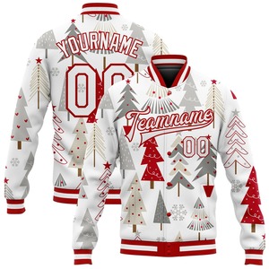 Chaqueta Universitaria de Invierno Informal Personalizada al por Mayor Directa de Fábrica, Color Rojo Kelly Verde-Blanco Navideño, Estilo Bomber 3D con Botones a Presión - Product Image 3