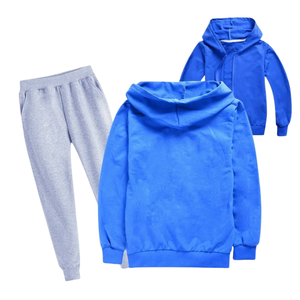 ชุดเซ็ตเสื้อฮู้ดดี้สีน้ำเงินรอยัลแบบฟอกสี พร้อมกางเกงจ็อกเกอร์ ผ้าฟลีซนุ่ม สไตล์ลำลอง เหมาะสำหรับใส่เที่ยวเล่นหรือใส่ในฤดูหนาว - Product Image 6