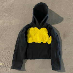 Custom Bubble Letter Street Wear Liso Algodón Francés Terry Bolsillos laterales Recortada Sudadera con capucha Hombres Puff Impreso Sudaderas con capucha - Product Image 4