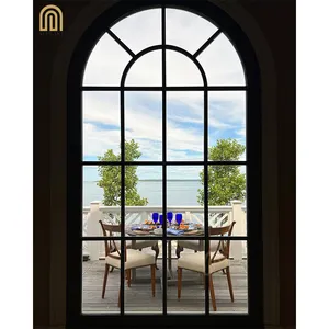 Alucasa White Half Round Aluminum Doors Windows Arch Top Tempered Glass Sound Insulation Design French Casement Window with Gril