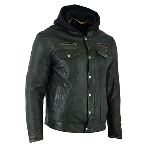 Nouvelle veste coupe-vent en cuir noir pour homme, style motard, col roulé, fermetures éclair robustes, respirante, tendance hiver - Product Image 1