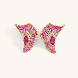 Pendientes de Diamantes y Zafiro Rosa de Lujo para Mujer, Oro Rosa de 18K, Rubí Marquesa, Joyería Fina - Product Image 1