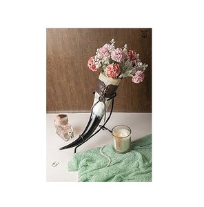 Pot de fleurs en corne de luxe, décoration de table, qualité supérieure, fait à la main, poli, vase à fleurs en corne de bœuf avec support en métal - Product Image 6