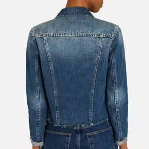 Veste en jean personnalisée pour femmes à la mode Veste en jean vintage délavée à manches longues pour dames - Product Image 4