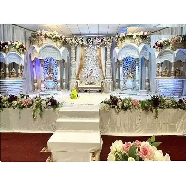 Hindu Wedding Open Mandap Cum Stage Set White Theme Temples For Wedding Stage Traditional Wedding Stage Temples For Decor