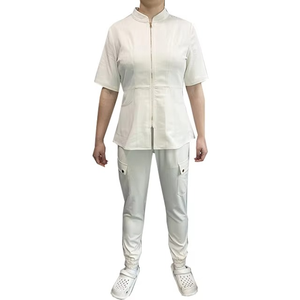Uniforme Médico de Buena Calidad, Conjunto de Blusa y Pantalón Tejidos, Manga Corta, Cuello Alto, Uniforme de Enfermera Cómodo para Mujer, con Logotipo Personalizado - Product Image 6