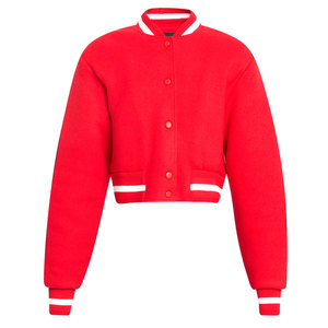 Chaqueta corta universitaria de color rojo para mujer, venta al por mayor, chaqueta universitaria de manga larga hecha a medida para mujer, personalizada - Product Image 2