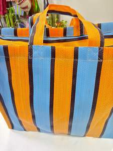Indian Recycled PP Woven Nylon Eco-Friendly Striped Handloom Handcrafted Custom Reusable Shopping <b>Bags</b> Zipper Closure for - Product Image 4