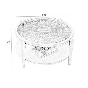 Table basse ronde avec verre trempé, rotin, bambou, bois massif manufacturé, design élégant - Product Image 3