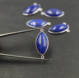 925 Sterling Silver 5x10mm Naturel Lapis Lazuli Cabochon Marquise lunette Réglage Fine Or Lien Connecteurs Pour La Fabrication De Collier - Product Image 1