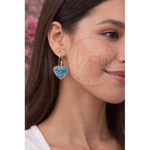 Pendientes de Turquesa Azul en Forma de Corazón, Chapados en Oro, Hechos a Mano, con Piedras Preciosas, Joyería al por Mayor - Product Image 2