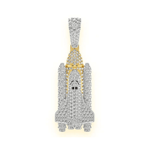 Collier tendance hip-hop en or massif 10K avec moissanite, design fusée spatiale personnalisé, plaqué rhodium, pendentif breloque de joaillerie fine - Product Image 1