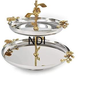 Mesa de cena con acabado de níquel, centros de mesa, soporte de pastel de Metal, diseñador redondeado, taza de 2 niveles, servidor de pastel, soporte de pastel plegable - Product Image 1