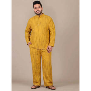 Yellow Cotton Textured Kurta With Pant <b>Men</b> Plus Size Co-ord Set - Product Image 1