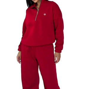 Ensemble jogging et sweat-shirt à demi-zip pour femme, tissu brossé doux, coupe décontractée, vêtements de détente d'hiver, production en gros - Product Image 3