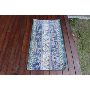Alfombra Turca de 1.9x3.6 pies, Alfombra Pequeña Vintage, Alfombra Marroquí de Lana Azul y Blanca - Product Image 4