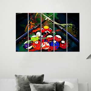 Impresión en lienzo para sala de billar moderna: decoración de pared grande y vibrante, 5P: estirado sobre lienzo - Product Image 1
