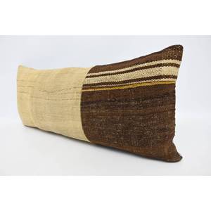 Almohada de lana de retazos Kilim de estilo vintage beige de 16x36 pulgadas, acento decorativo esponjoso de lujo para ropa de cama o pisos - Product Image 4