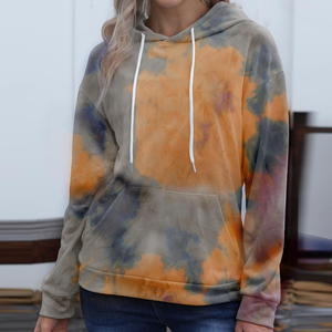 Sweat à capuche polaire tie-dye pour femme, 100 % coton, séchage rapide, respirant, écologique, style Y2K, manches longues, lavable - Product Image 4