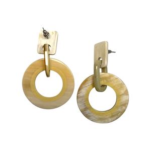 Boucles d'oreilles pendantes en corne de buffle naturelle pour femmes, modèle DHE-777, forme plane, style mignon, occasion anniversaire, fêtes, naturel - Product Image 2