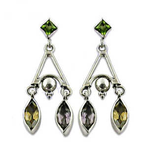 Women's 925 Silver Drop <b>Earrings</b> with <b>Peridot</b> & Amethyst Fashion Jewelry - Product Image 1