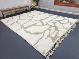 Vente en gros de tapis marocain blanc tufté à la main en laine tapis beige tufté personnalisé tapis beni ourain pour chambre à coucher - Product Image 2