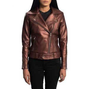 Ropa deportiva de Invierno para mujer, chaqueta de cuero de piel de oveja acolchada con cremallera para motocicleta, chaqueta de cuero informal con cremallera completa para mujer - Product Image 1