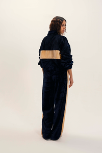 Survêtement en velours bleu marine pour femme, manches longues, color block, sweat-shirt décontracté avec poches latérales, coupe ample, vêtements d'hiver - Product Image 4