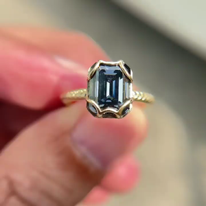 Moissanite สีเทาแหวนหมั้นชุดแหวนแต่งงาน 2.50 Ct มรกตสีเทา Moissanite Solitaire แหวนเพชร Bridle ผู้หญิง - Product Image 1