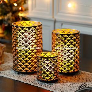 Candelabros votivos de hierro con diseño de corte láser, forma redonda, Color negro para decoración de iluminación navideña y del hogar - Product Image 3