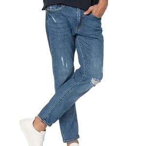 Jean en denim déchiré à taille mi-haute pour homme, coupe crayon, respirant, avec trous aux genoux, logo personnalisé, OEM, style urbain, bio - Product Image 1