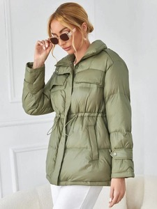Women's Fashionable <b>Winter</b> Warm <b>Thick</b> Puffer Jacket Long Sleeves Full Zipper Breathable Woven <b>Coat</b> Solid Pattern Windproof - Product Image 4
