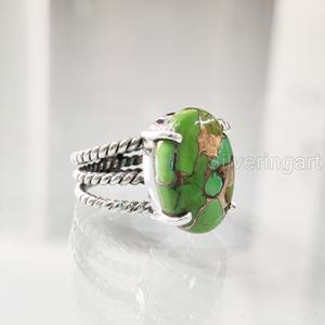 Bague Femme Naturel Vert Cuivre Turquoise Gemme Décembre Pierre De Naissance 3 Bande Torsadée Bijoux Faits À La Main Bague En Argent Sterling 925 - Product Image 1